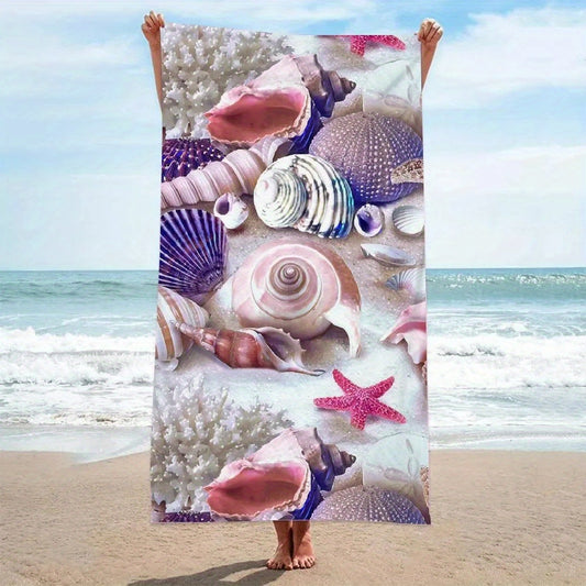 Beach Towel Shell Starfish Pattern - Quick Dry & Non-Slip