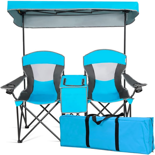 Double Beach Chair with Canopy & Cooler Bag